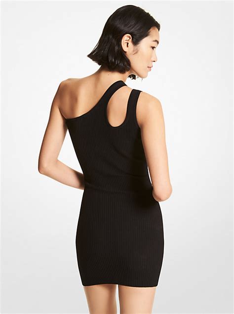 Cutout Ribbed Stretch Viscose One Shoulder Dress 